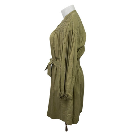 Witchery Womens Green Long Sleeve Belted Pleated Button Down Mini Shirt Dress 16