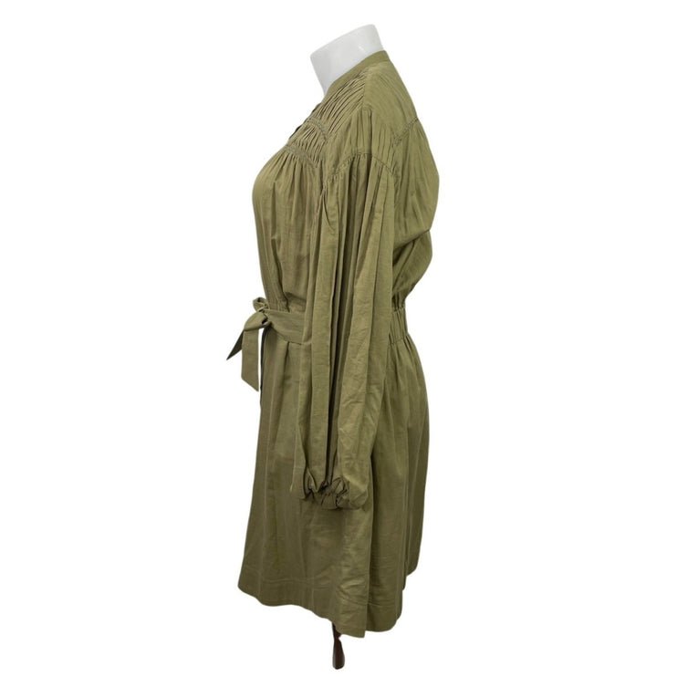 Witchery Womens Green Long Sleeve Belted Pleated Button Down Mini Shirt Dress 16