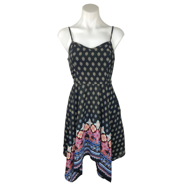 Xhilaration Black Paisley Print Hi-Low Spaghetti Strap Fit & Flare Mini Dress S Xhilaration Black Paisley Print Hi-Low Spaghetti Strap Fit & Flare Mini Dress S
