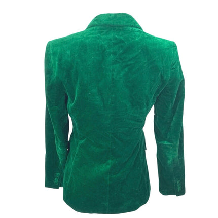 Women's Green Velvet Velour Notched Collar Single Breasted Blazer Coat Jacket M