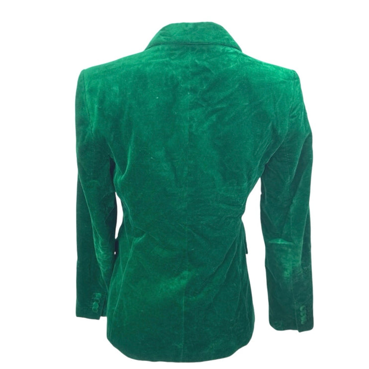 Women's Green Velvet Velour Notched Collar Single Breasted Blazer Coat Jacket M