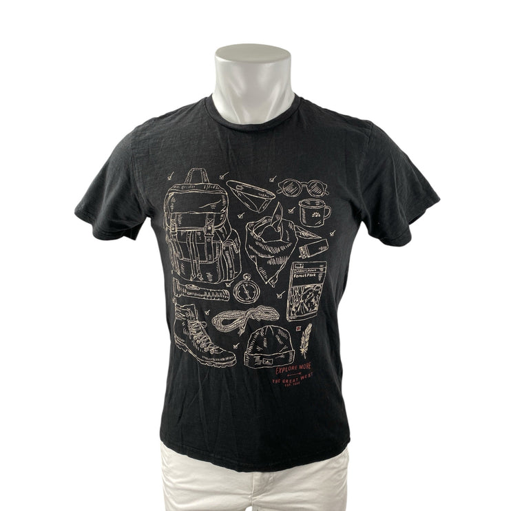 H&M LOGG Mens Black Graphic Print Crew Neck Short Sleeve Basic Tee T-Shirt Top S