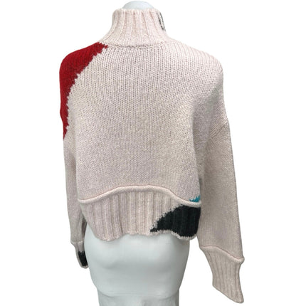 Zara Pink Red Wool Turtleneck Oversized Colorblock Pullover Sweater Top Size M