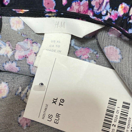 NEW H&M Black Pink Floral Long Sleeve Cutout Back Blouson Maxi Dress Size XL