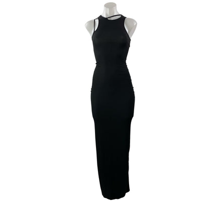 SKIMS Black Sleeveless Asymmetrical Strap Cutouts Halter Bodycon Maxi Dress Sz S