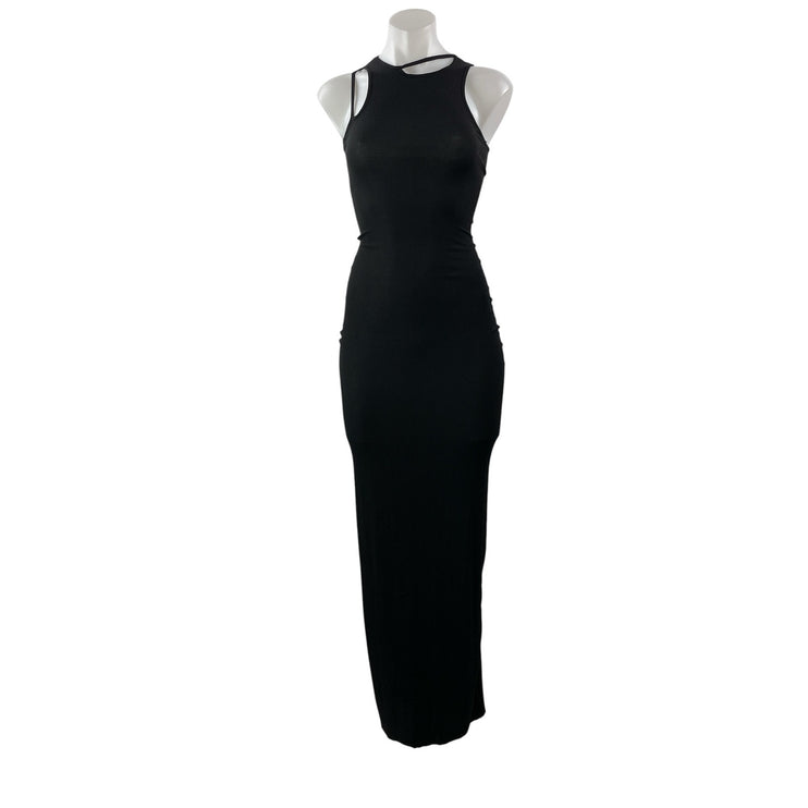 SKIMS Black Sleeveless Asymmetrical Strap Cutouts Halter Bodycon Maxi Dress Sz S