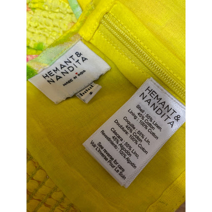 Hemant & Nandita Mina Yellow Floral Sleeveless Cami Bandeau Cropped Tank Top S