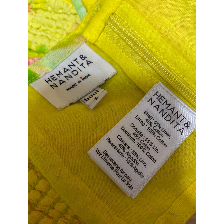 Hemant & Nandita Mina Yellow Floral Sleeveless Cami Bandeau Cropped Tank Top S