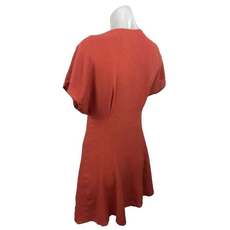 Nordstrom BP Orange Button Front Prairie V-neck Short Sleeves Mini Dress Size XS