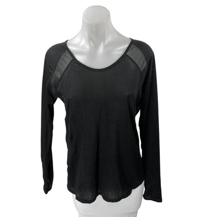Zella Women's Black Long Sleeve Mesh Trim Yoga Workout Athletic T Shirt Top Sz M