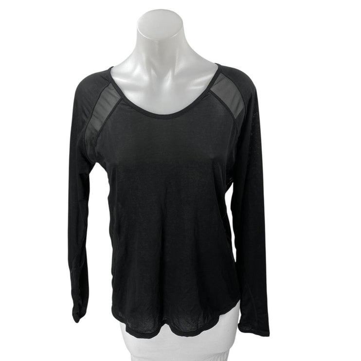 Zella Women's Black Long Sleeve Mesh Trim Yoga Workout Athletic T Shirt Top Sz M