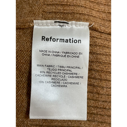 Reformation Camel Tan 100% Cashmere Long Sleeve Cropped Polo Sweater Top Size S