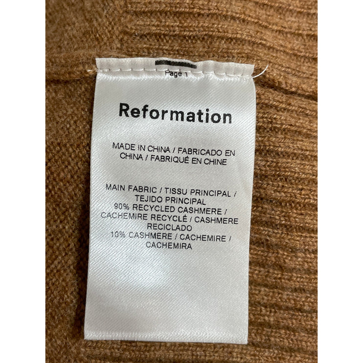 Reformation Camel Tan 100% Cashmere Long Sleeve Cropped Polo Sweater Top Size S