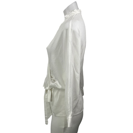 Zara Women's White Long Sleeve Ruffle V Neck Tie Peplum Wrap Blouse Top Size S