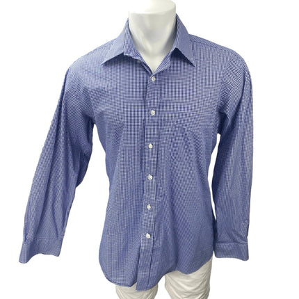 Club Room Mens Blue Gingham Regular Fit Long Sleeve Button Up Shirt Top Sz 16.5