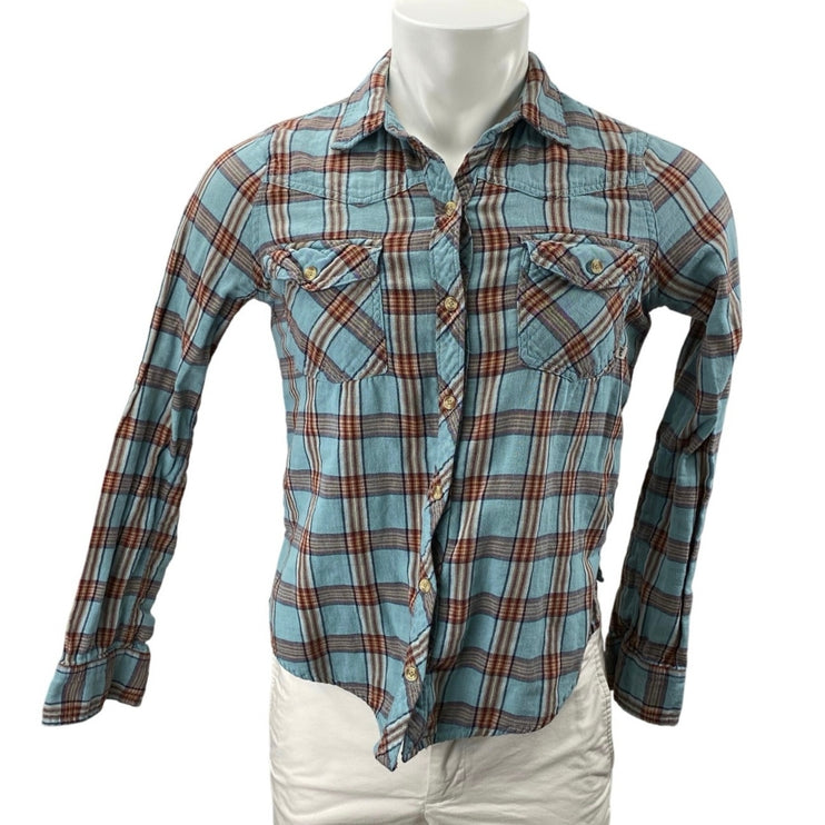 Abercrombie & Fitch Men's Blue Plaid Flannel Long Sleeve Button Down Shirt Top M