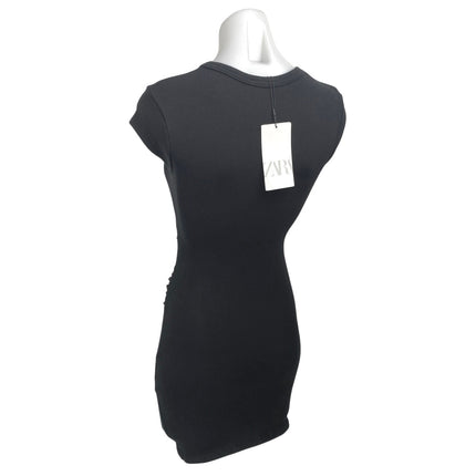 NEW Zara Black Short Cap Sleeve Crew Neck T Shirt Mini Bodycon Dress Size S