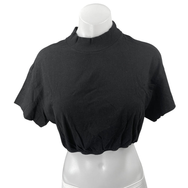 Alo Yoga Women's Black Mock Neck Short Sleeve Activewear Crop Tee T-shirt Top S