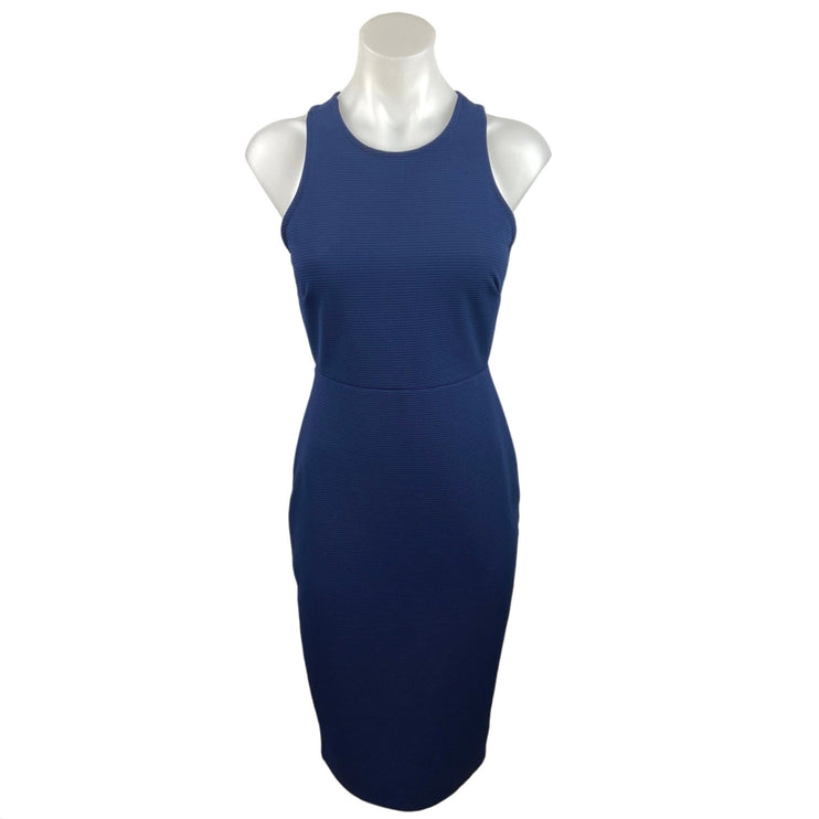 Windsor Blue Round Neck Sleeveless Open Cutout Back Midi Sheath Dress Size M