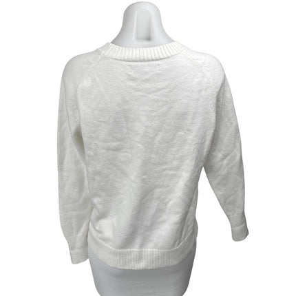 Ann Taylor LOFT Women's White Black Heart Long Sleeve Crewneck Sweater Size S