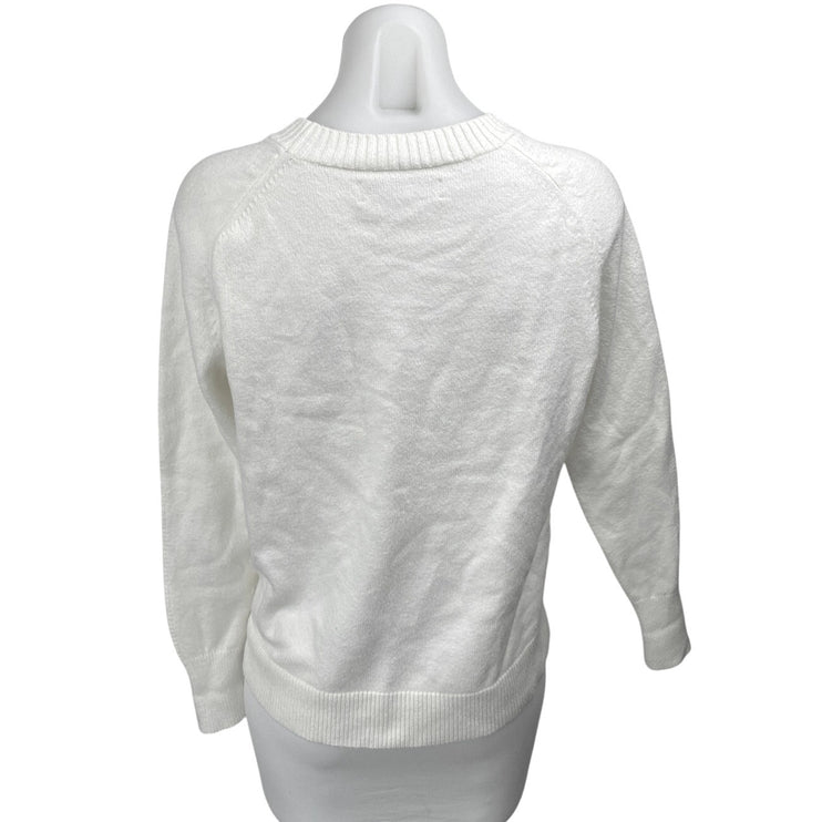 Ann Taylor LOFT Women's White Black Heart Long Sleeve Crewneck Sweater Size S