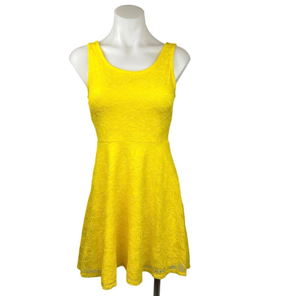 Forever 21 Yellow Textured Sleeveless Scoop A Line Fit & Flare Mini Dress Size S