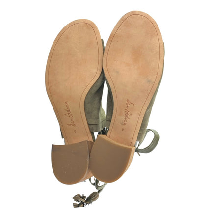 Sam Edelman Sampson Green Suede Tassel Ankle Tie Peep Toe Heeled Mule Sandals 8