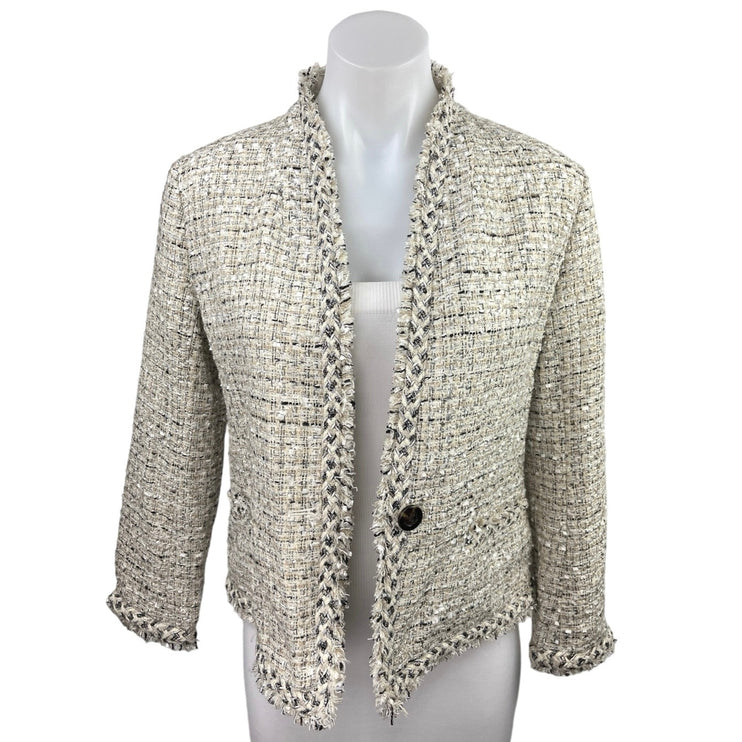 Ann Taylor Ivory Shimmer Tweed Single Button Straight Blazer Coat Jacket Size 0