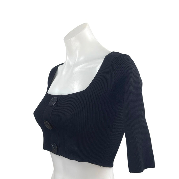 Zara Women's Black Half Sleeve Ribbed Knit Square Neck Sculpt Crop Top Size S