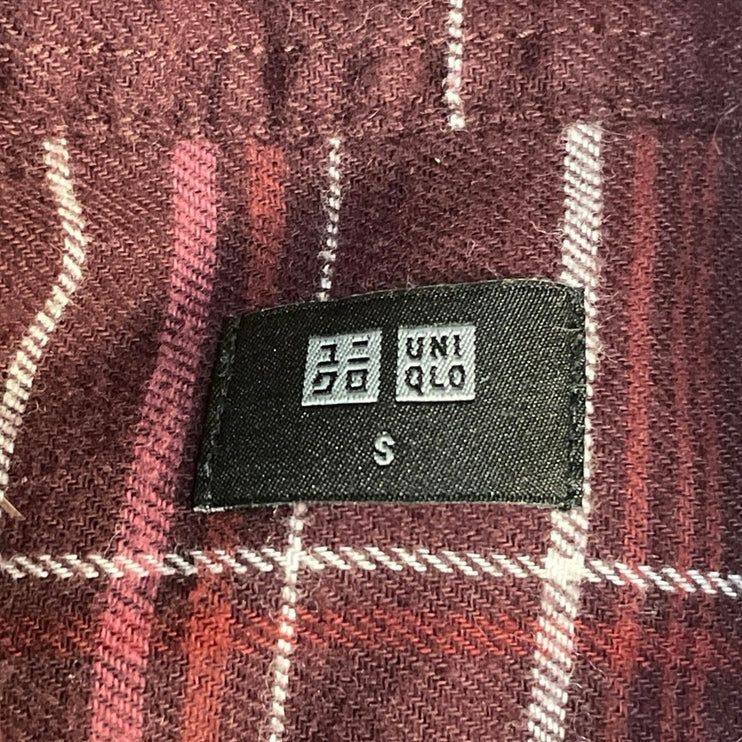 Uniqlo Womens Red Plaid Flannel Check Long Sleeve Button Down Shirt Top Size S