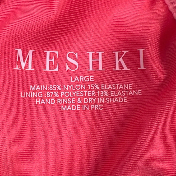 Meshki Pink Ribbed Knit 2 Piece Beach Swimsuit Swimwear Bikini Set Size L & M