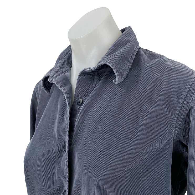Lands' End Women's Navy Blue Corduroy Long Sleeve Button Down Shirt Top Size S