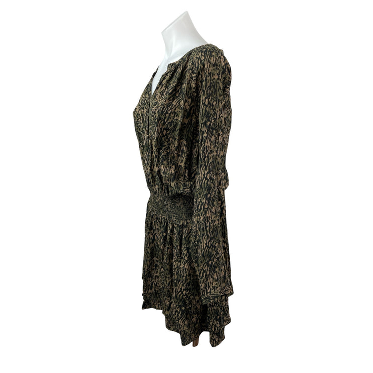 Rails Jasmine Women's Olive Green Static Long Sleeve Blouson Mini Dress Size L