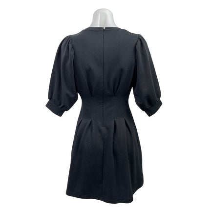 SLY Women's Black Half Puff Sleeve Cut Out Pleated Mini Flared A-line Dress Sz 1