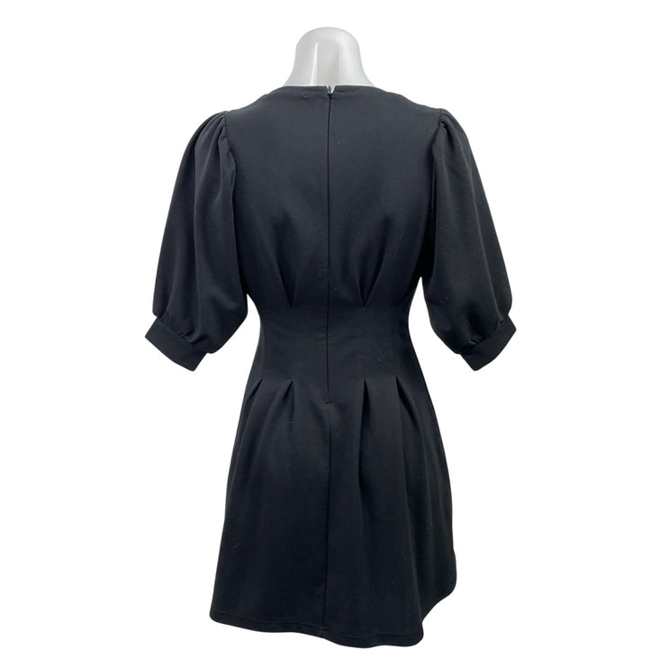 SLY Women's Black Half Puff Sleeve Cut Out Pleated Mini Flared A-line Dress Sz 1