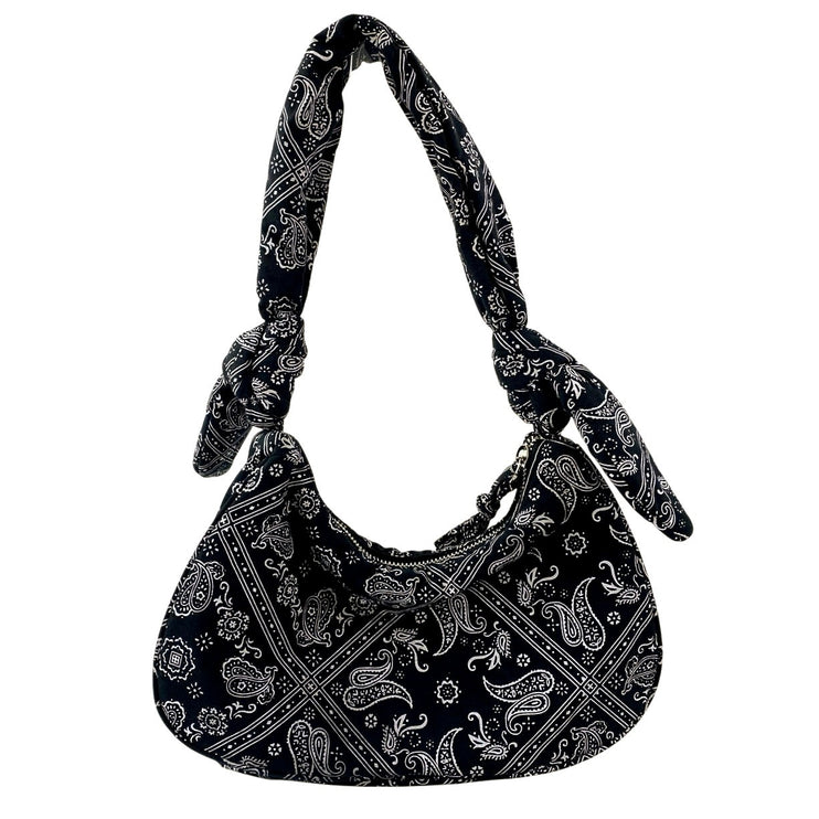 Zara Women's Black Paisley Bandana Print Hobo Boho Y2k Shoulder Handbag OS