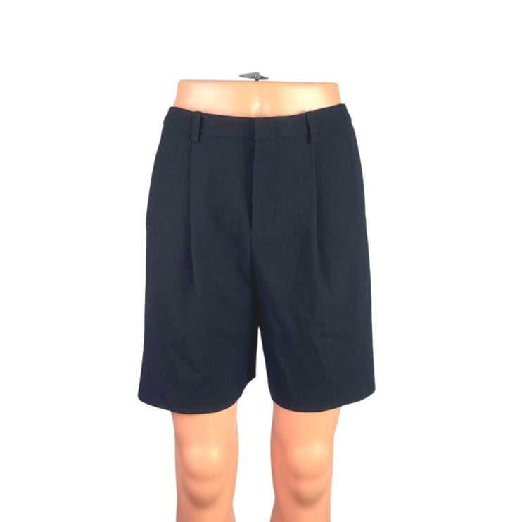 Zara Women's Black Pleated High Rise Straight Bermuda Chino Casual Shorts XS
