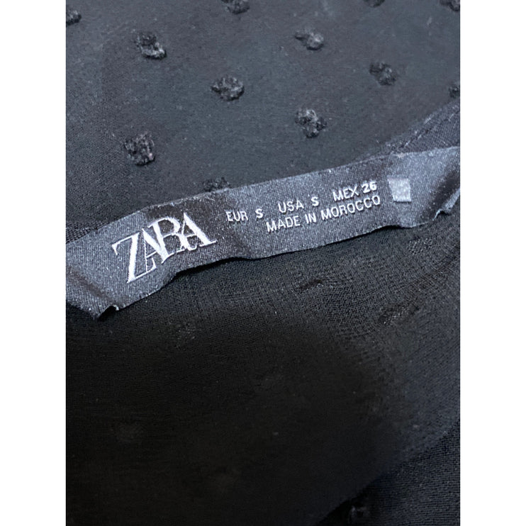 Zara Women's Black Swiss Dot Sheer V Neck Long Sleeve Mini A-Line Wrap Dress S