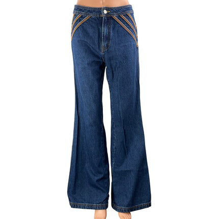 Free People We The Free Over the Rainbow Blue Bootcut Flare Denim Jeans Size 27