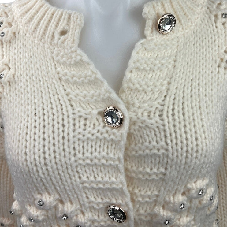 Self-Same Women's White Knitted Long Sleeve Button Up Cardigan Sweater Top Sz S