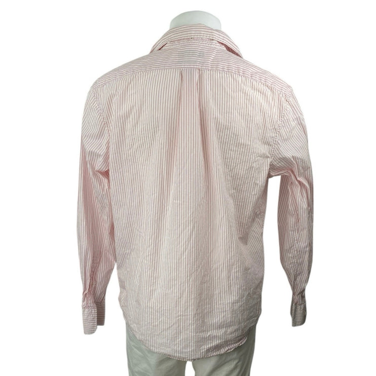 Banana Republic Untucked Men's Pink White Striped Long Sleeve Button Shirt Top L