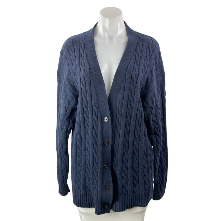 Aritzia Sunday Best Navy Blue Wool Cable Knit Button Up Cardigan Sweater Top M