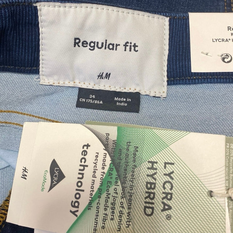 NEW H&M Men's Blue Dark Wash Cuffed Regular Bermuda Denim Jean Shorts Size 34