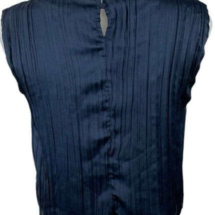 Abercrombie & Fitch Women's Blue Pleated Mock Neck Sleeveless Tank Blouse Top XS