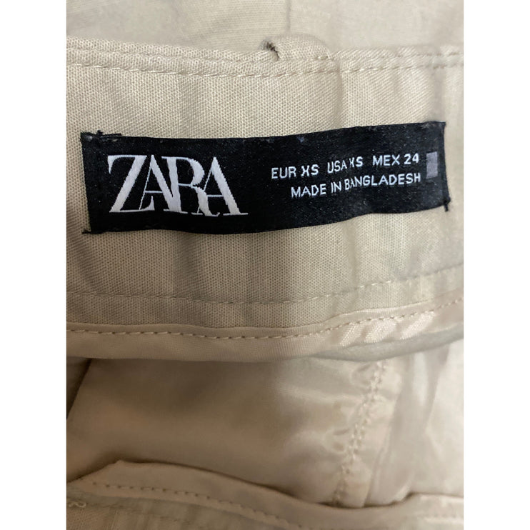 Zara Womens Beige Khaki High Waisted Utility Straight Mini Casual Shorts Size XS