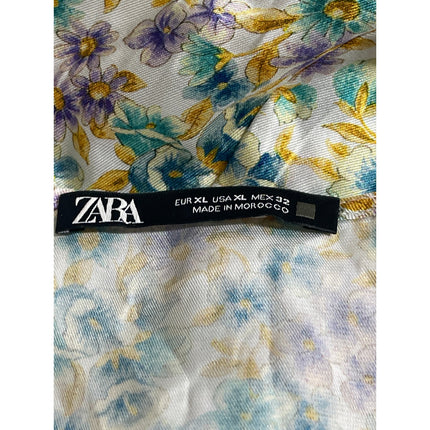 Zara Multicolor Floral Ruched Ruffle Sleeveless Button Down Mini A-Line Dress XL