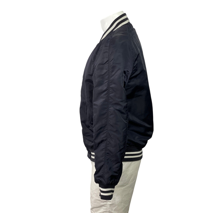 H&M Men's Black Long Sleeve Striped Trim Button Up Bomber Coat Jacket Size 38R