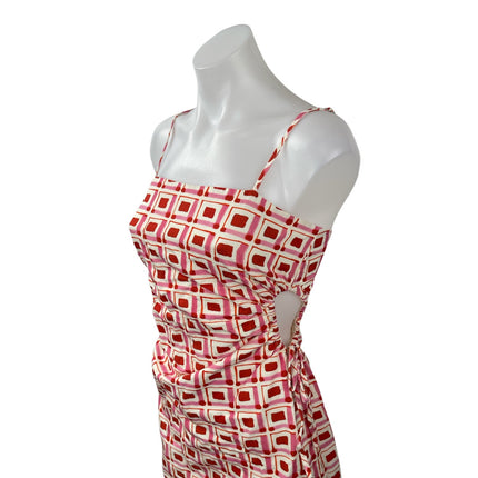 Zara Red Pink Geometric Abstract Sleeveless Cutout Cami Mini Bodycon Dress Sz S