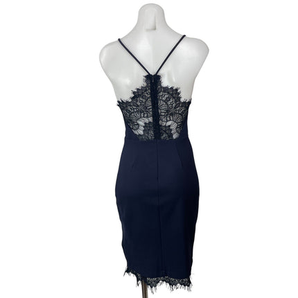 ASTR The Label Navy Blue Black Lace Trim Sleeveless V Neck Mini Bodycon Dress S