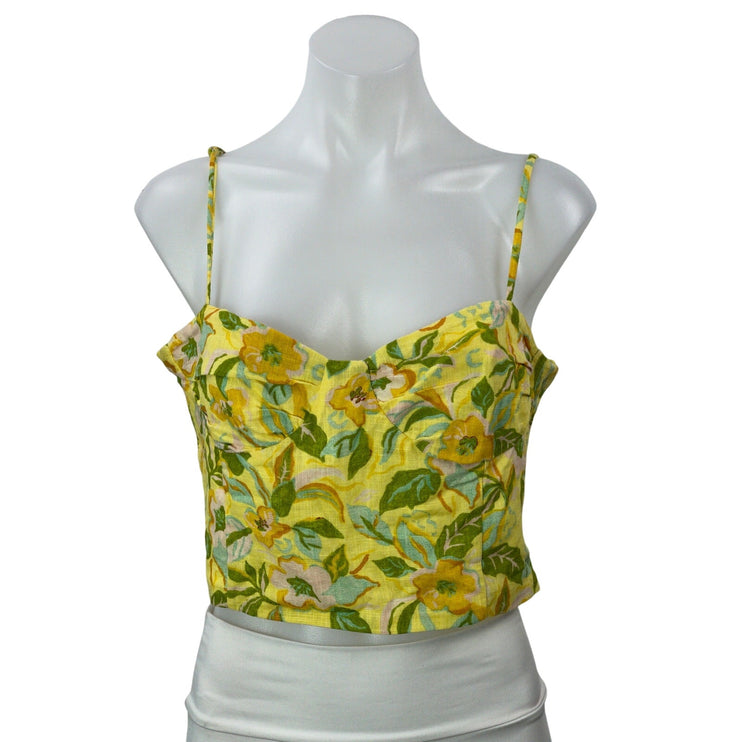 Zara Women's Yellow Green Sleeveless Floral Print Cami Camisole Crop Top Size L